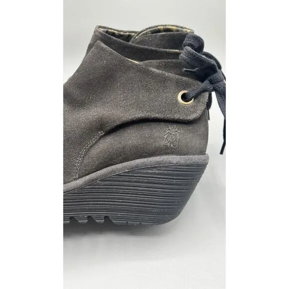 Fly London Diesel Oil Suede Wedge Booties Shoes Women's Size 39 US 8
