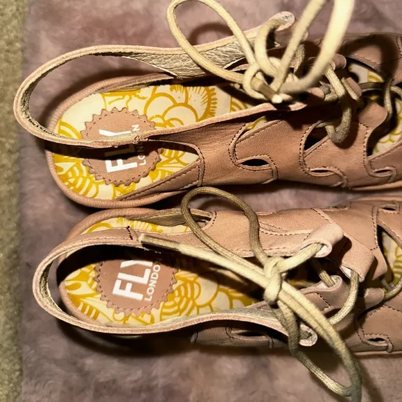 Fly London Stylish Tan lace up Wedge Sandals 39 8 8.5 summer vacation spring