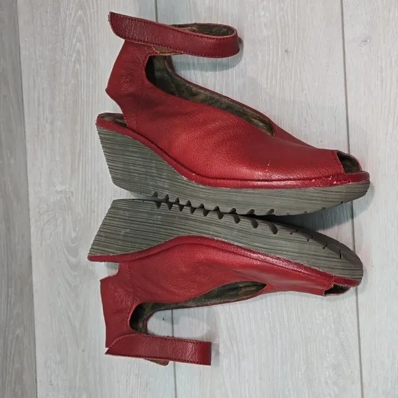 Fly London Women Ankle Leather Wedge shoes Sandals sz 40/9-9.5