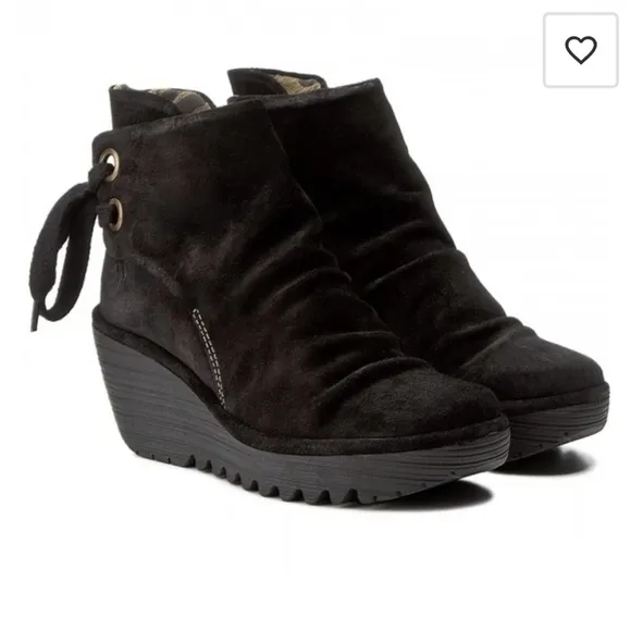 Fly London Yama Women Ankle Suede Wedge Tie Boots shoes sz 37 US 6.5- 7