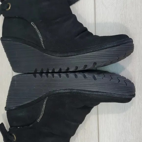Fly London Yama Women Ankle Suede Wedge Tie Boots shoes sz 37 US 6.5- 7