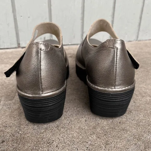 Fly London Yasi Bronze Leather Mary Jane Wedge Comfort Shoes SZ 40 (9-9.5)