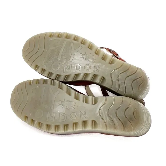 Fly London Yesh Wedge Sandals Knotted Strap Brick Rust Nubuck Leather Size 9-9.5