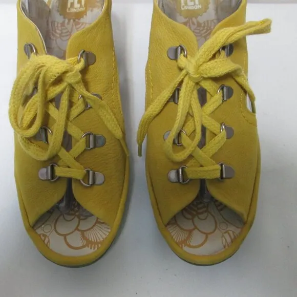 Fly London Yifa nubuck Leather wedge heels sandals yellow NEW Size Sz 41 9