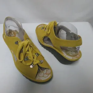 Fly London Yifa nubuck Leather wedge heels sandals yellow NEW Size Sz 41 9