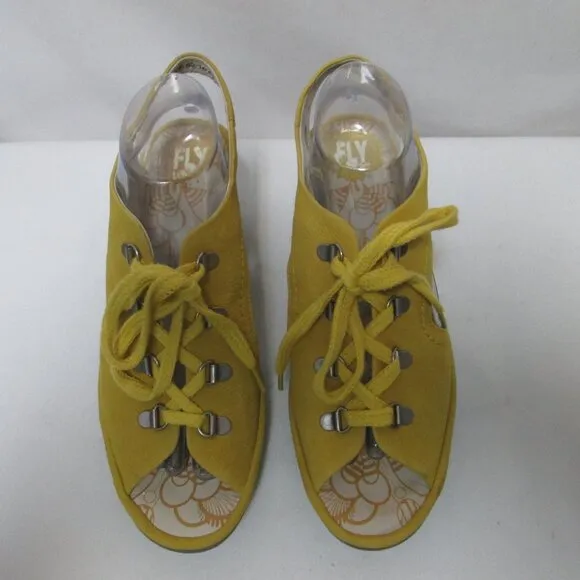 Fly London Yifa nubuck Leather wedge heels sandals yellow NEW Size Sz 41 9