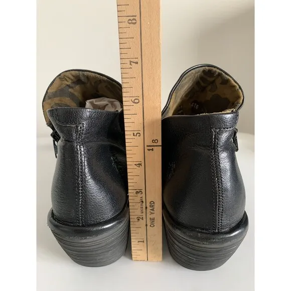 FLY LONDON Yip Black Wedge / Zip Up Slouchy Ankle  Boots Bootie Sz 39