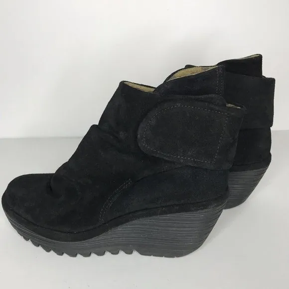 Fly London Yomi Suede Ankle Booties Wedge Boot Women's Size 38