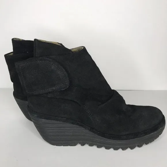 Fly London Yomi Suede Ankle Booties Wedge Boot Women's Size 38