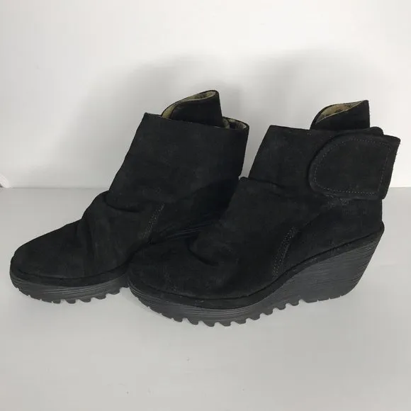 Fly London Yomi Suede Ankle Booties Wedge Boot Women's Size 38