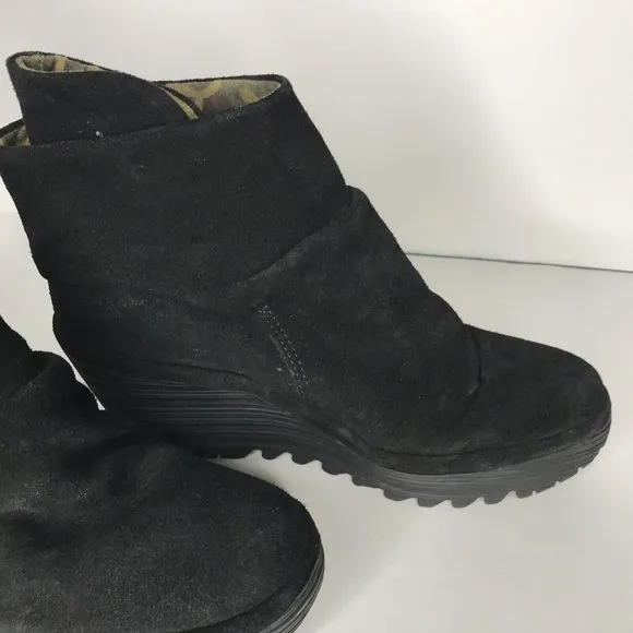 Fly London Yomi Suede Ankle Booties Wedge Boot Women's Size 38