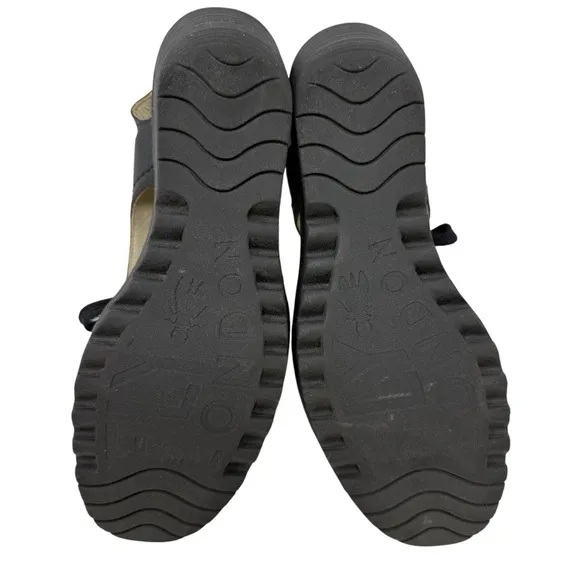 Fly London Yuta Leather Lace Platform Wedge Sandals Black Size 40 8.5 Slingback