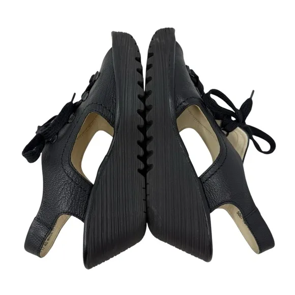 Fly London Yuta Leather Lace Platform Wedge Sandals Black Size 40 8.5 Slingback