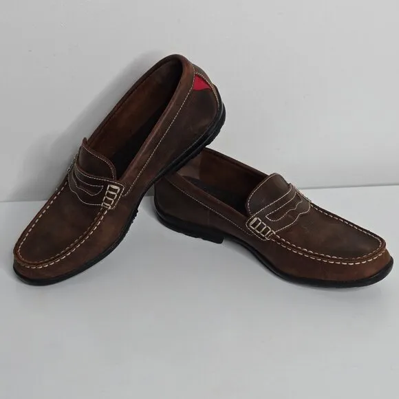Foot Joy Club Casuals Penny Leather Loafer Shoes Mens 9.5 79011 Brown Red Accent
