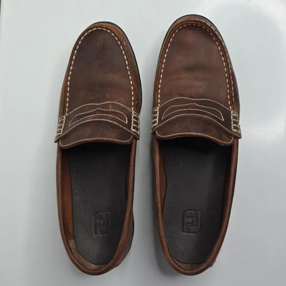 Foot Joy Club Casuals Penny Leather Loafer Shoes Mens 9.5 79011 Brown Red Accent