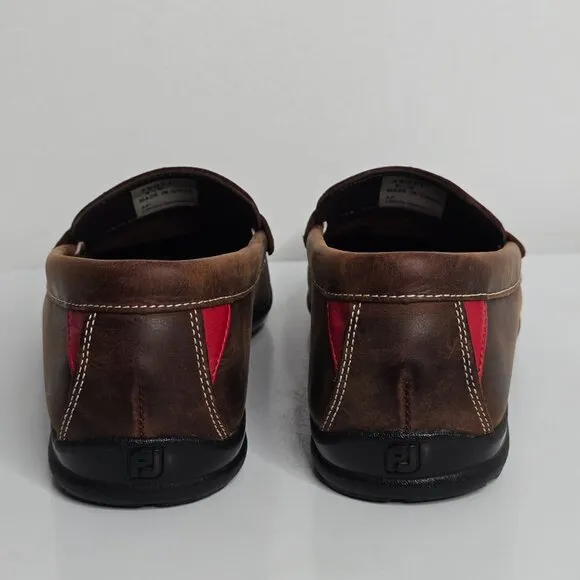 Foot Joy Club Casuals Penny Leather Loafer Shoes Mens 9.5 79011 Brown Red Accent