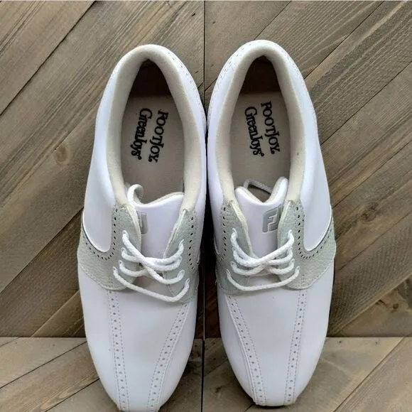 Footjoy GreenJoys Womens Golf Shoes Size 9 M White Grey Leather Golf‎ Spikes