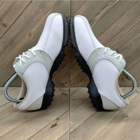 Footjoy GreenJoys Womens Golf Shoes Size 9 M White Grey Leather Golf‎ Spikes