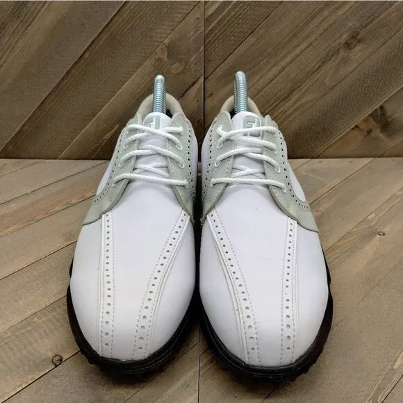 Footjoy GreenJoys Womens Golf Shoes Size 9 M White Grey Leather Golf‎ Spikes