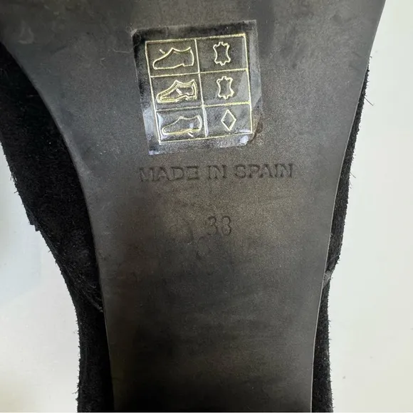Free People Alamo Booties Black Suede Leather 38 7.5/8 Shoes Studs Western Heels