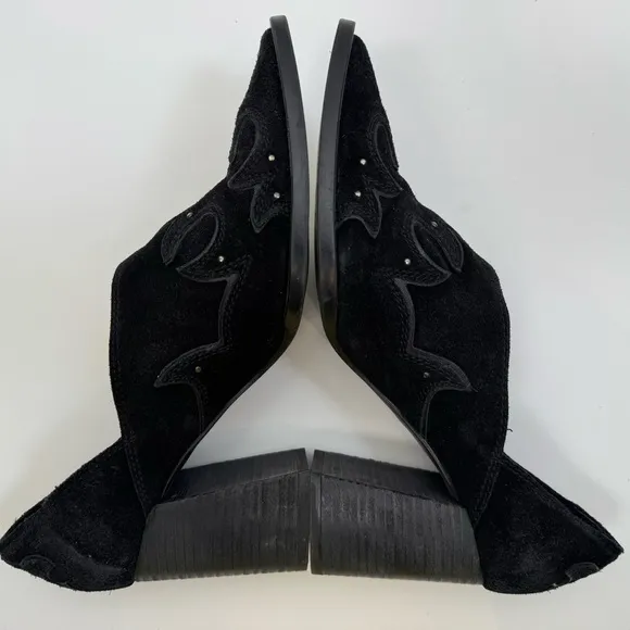 Free People Alamo Booties Black Suede Leather 38 7.5/8 Shoes Studs Western Heels