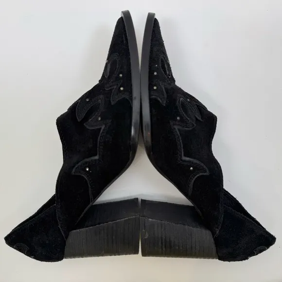 Free People Alamo Booties Black Suede Leather 38 7.5/8 Shoes Studs Western Heels