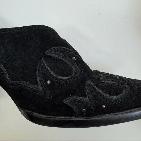 Free People Alamo Booties Black Suede Leather 38 7.5/8 Shoes Studs Western Heels
