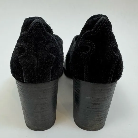 Free People Alamo Booties Black Suede Leather 38 7.5/8 Shoes Studs Western Heels