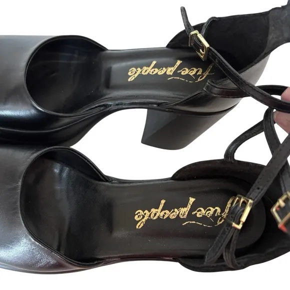 Free People Black Ankle Strap Platform Sandals Sz 6.5