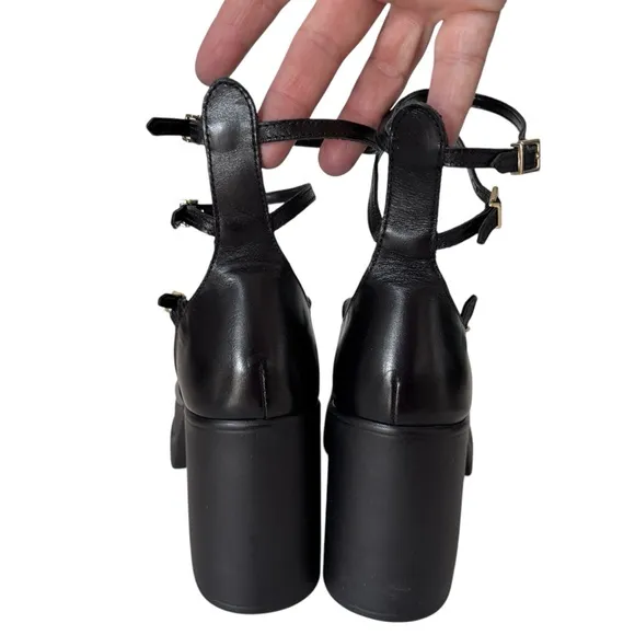 Free People Black Ankle Strap Platform Sandals Sz 6.5