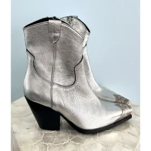 Free‎ People Brayden Western Boot Leather Pewter Etch Tip Silver Pewter 38 NWOT