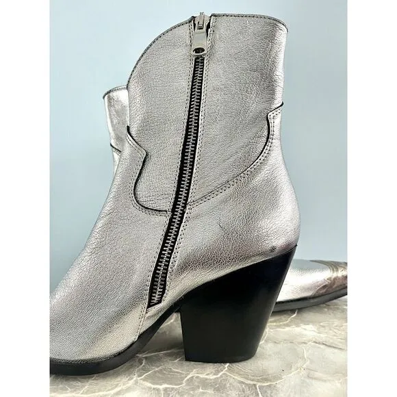 Free‎ People Brayden Western Boot Leather Pewter Etch Tip Silver Pewter 38 NWOT