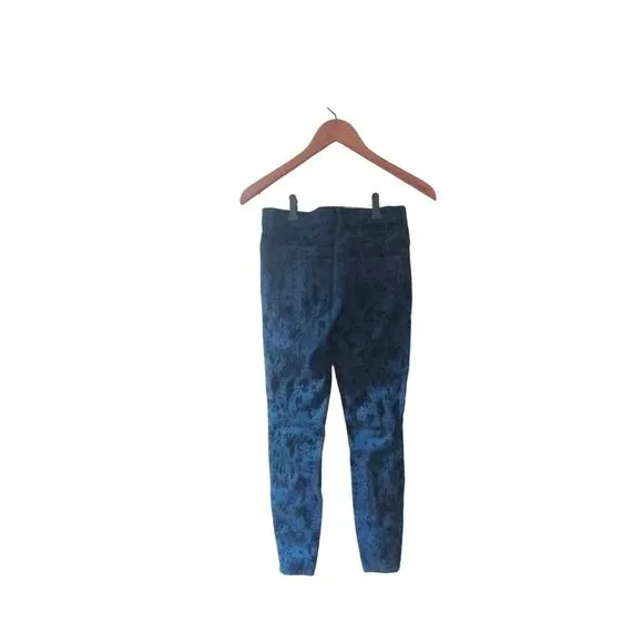 Free People Brocade Flocked Skinny Indigo Blue Floral Jeans Size 24