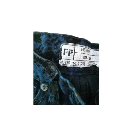 Free People Brocade Flocked Skinny Indigo Blue Floral Jeans Size 24