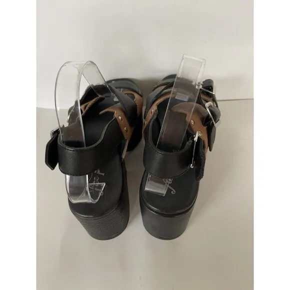 Free People Follow Your Own Path Platform Leather Sandals Black Brown EU40/US 10