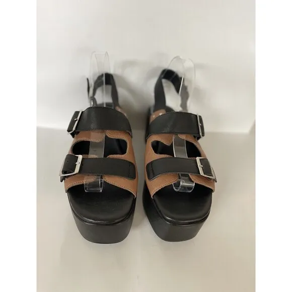 Free People Follow Your Own Path Platform Leather Sandals Black Brown EU40/US 10