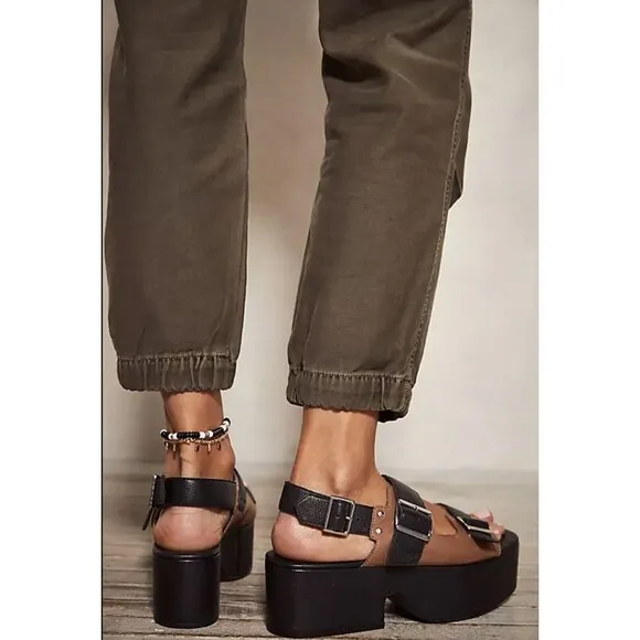 Free People Follow Your Own Path Platform Leather Sandals Black Brown EU40/US 10
