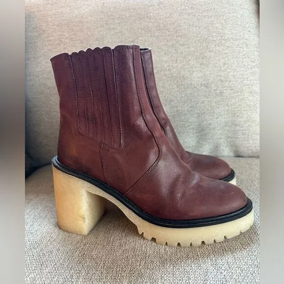 Free People James Cheslea Boots Cherry Chocolate Leather Size 39 / 8