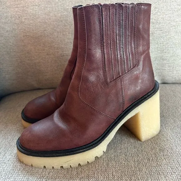 Free People James Cheslea Boots Cherry Chocolate Leather Size 39 / 8