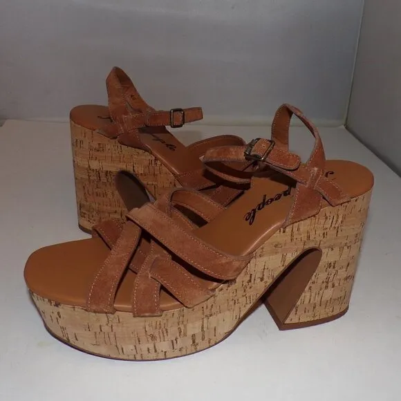 Free People Lisbon Mary Jane Platform SANDALS Size 40/10 Suede Cork