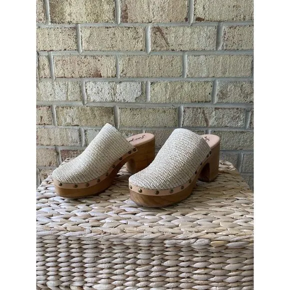 Free People Shoes Claudia Crochet Clog Tan Weave Chunky EU 40 US Women’s 9 EUC