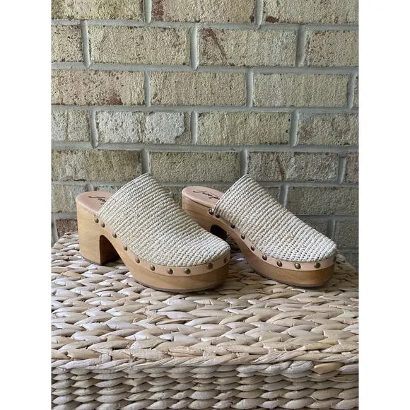 Free People Shoes Claudia Crochet Clog Tan Weave Chunky EU 40 US Women’s 9 EUC