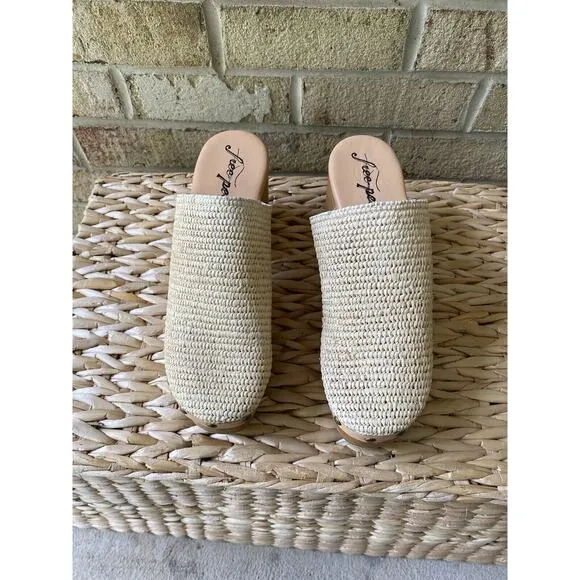 Free People Shoes Claudia Crochet Clog Tan Weave Chunky EU 40 US Women’s 9 EUC