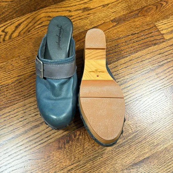 Free People Shoes Culver City ClogBlue with Wooden Heel Size 39 U.S. 9