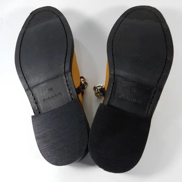 FREE PEOPLE Vida Slip On Mules Size 38 7.5 8 Honey Leather Silver Chain NEW