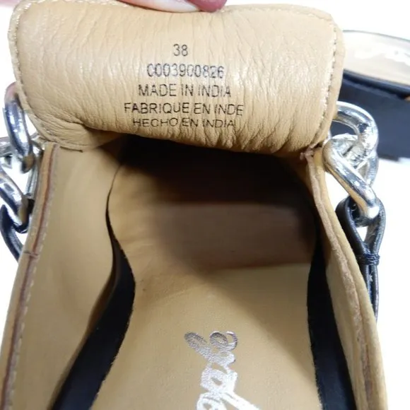 FREE PEOPLE Vida Slip On Mules Size 38 7.5 8 Honey Leather Silver Chain NEW