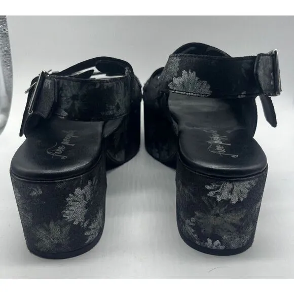 Free People Womens Platform Sandals Black Daisy Print Follow Your Own Path 9.5