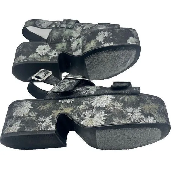 Free People Womens Platform Sandals Black Daisy Print Follow Your Own Path 9.5