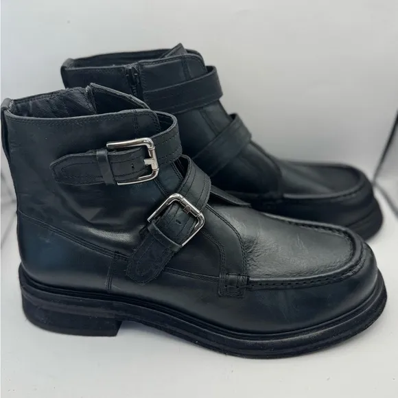 Free People Women’s Size 10 Isla Moto Boots Black Leather Silver Buckle