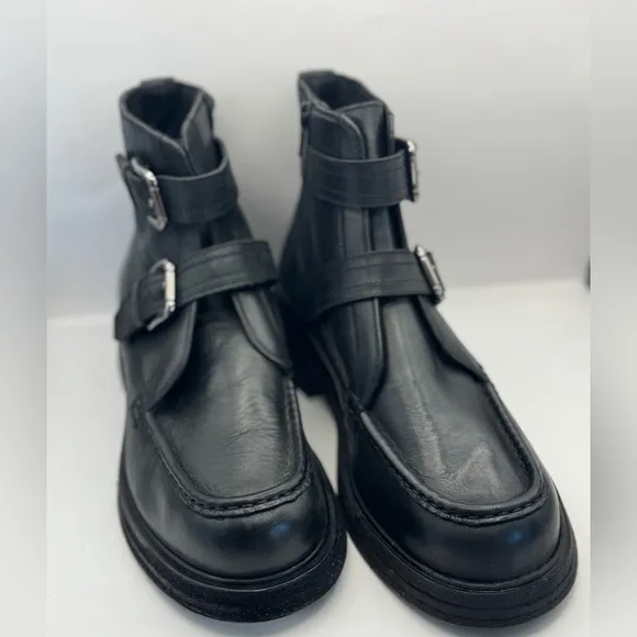 Free People Women’s Size 10 Isla Moto Boots Black Leather Silver Buckle